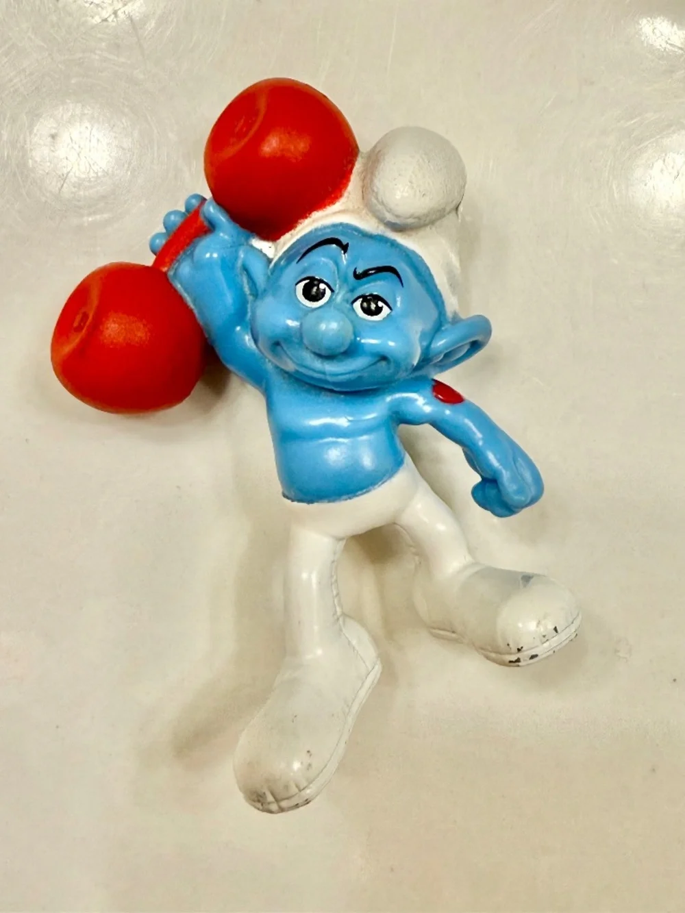 🎉 Hefty The Blue Smurf Figure with Red Dumbbell